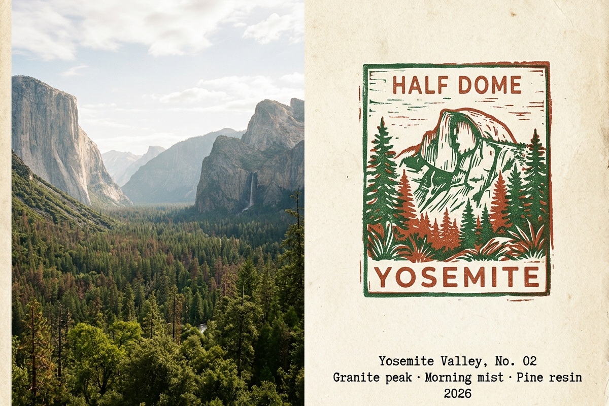 Yosemite travel photo made into vintage wall art