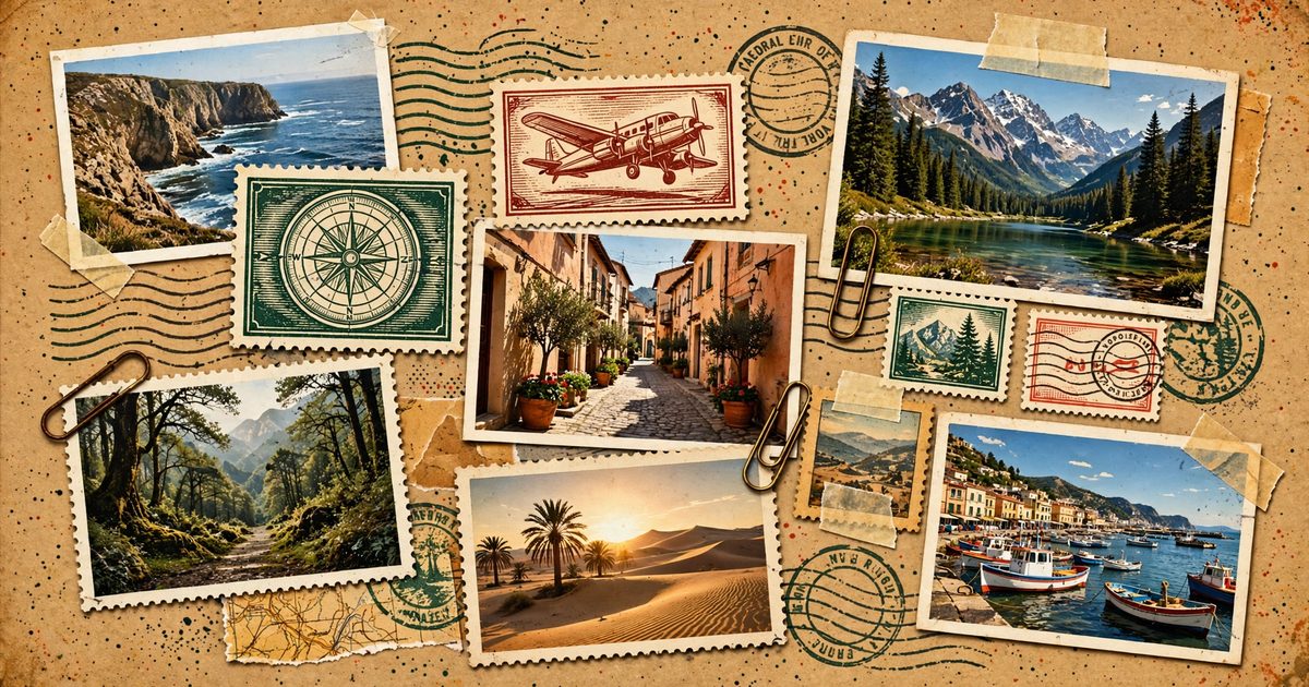 Ideas for what to do with travel photos: vintage stamps and photo collage